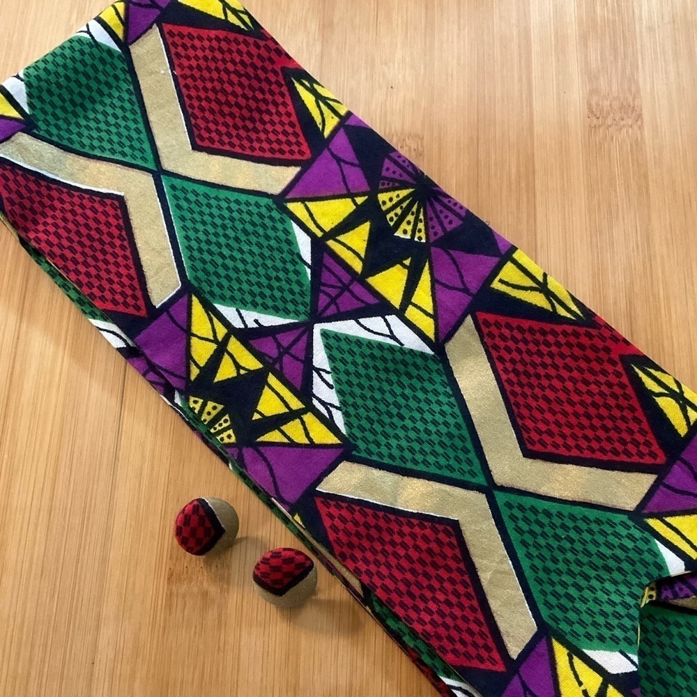 Hand Crafted Ankara African Print Headband/Scarf/Stole and Button Earrings Green